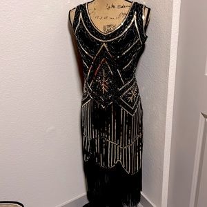 Black and gold beaded Sequenced flapper dress